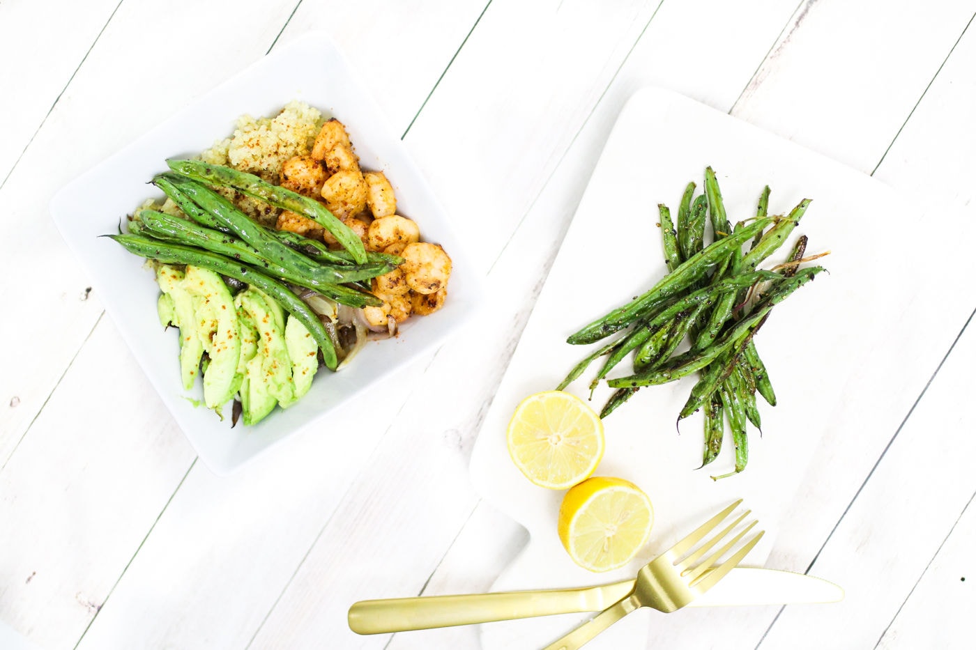 shrimp with green beans and avocado
