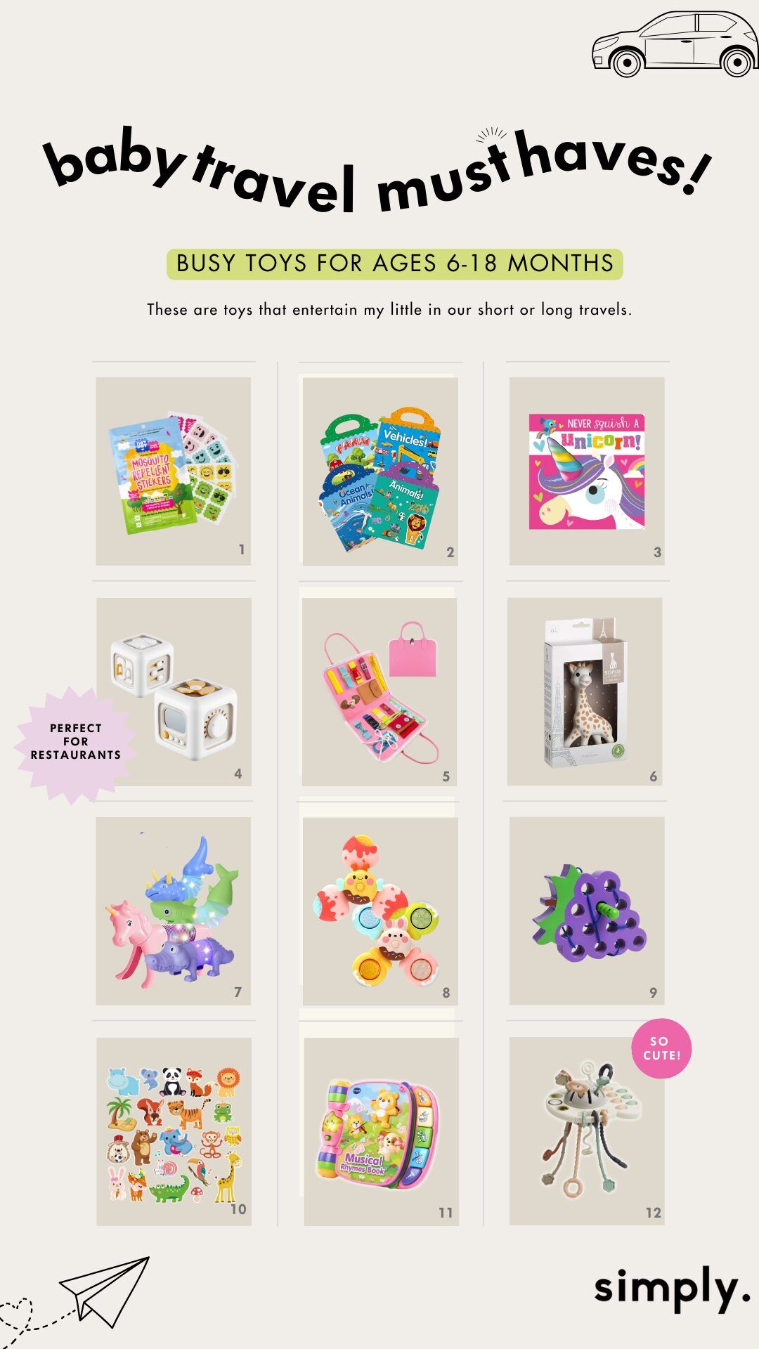 Baby Travel Busy Toys for Ages 6-18 months